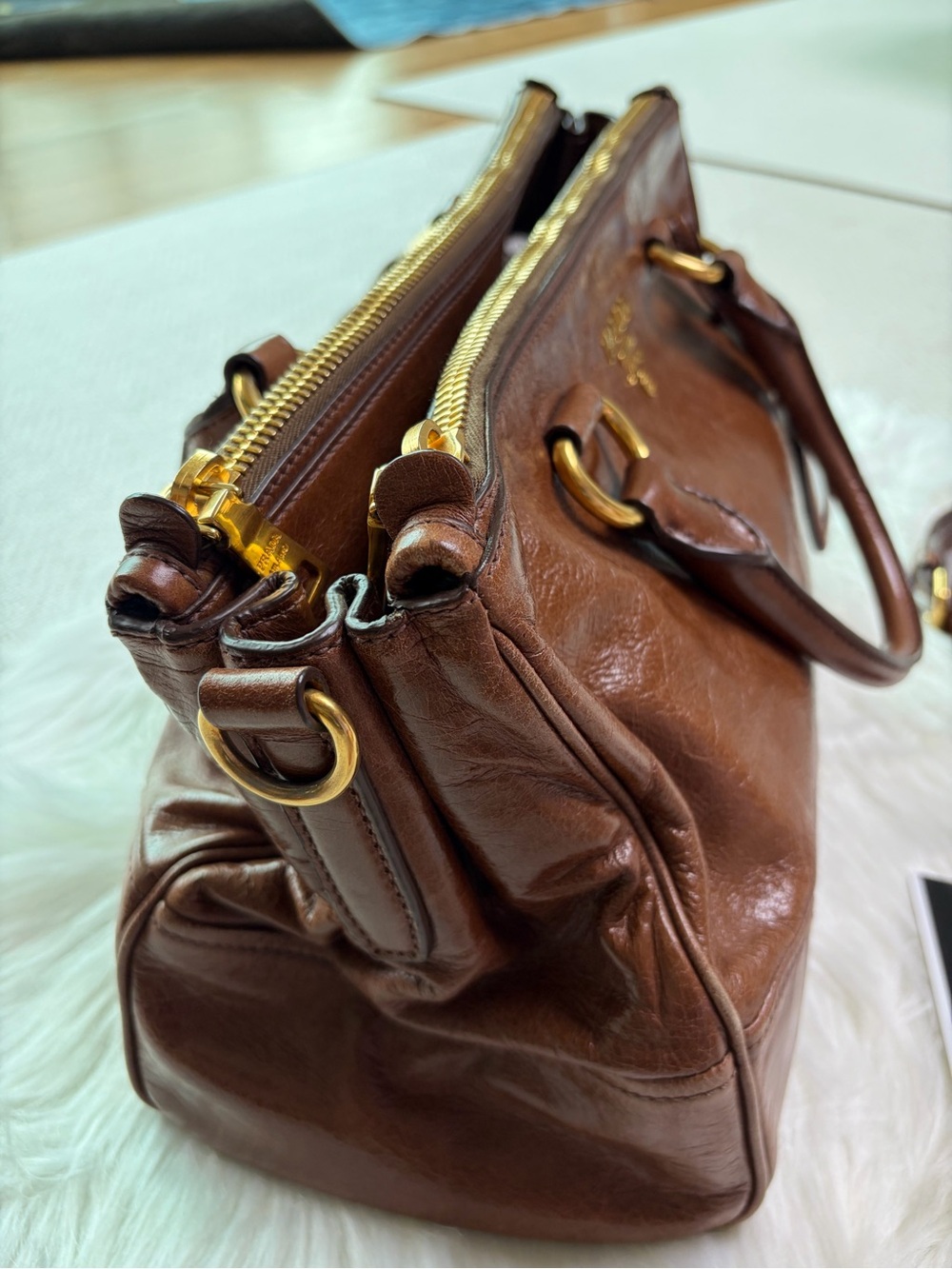 Prada Brown Leather Satchel with Gold Hardware - Picture 5 of 12